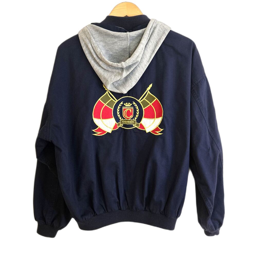 Vintage Capezio Light Weight Navy Cotton Hooded Jacket Size L - Picture 3 of 11
